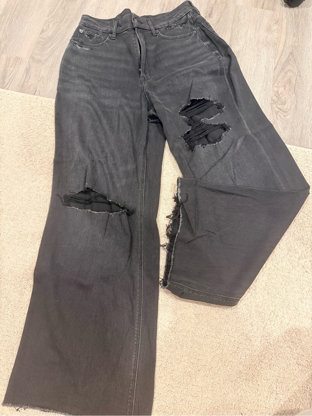 American Eagle Outfitters Black Distressed Wide-Leg Jeans